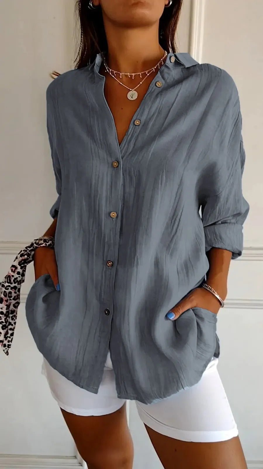 Chemise Plissée Col Boutonné - reveliu