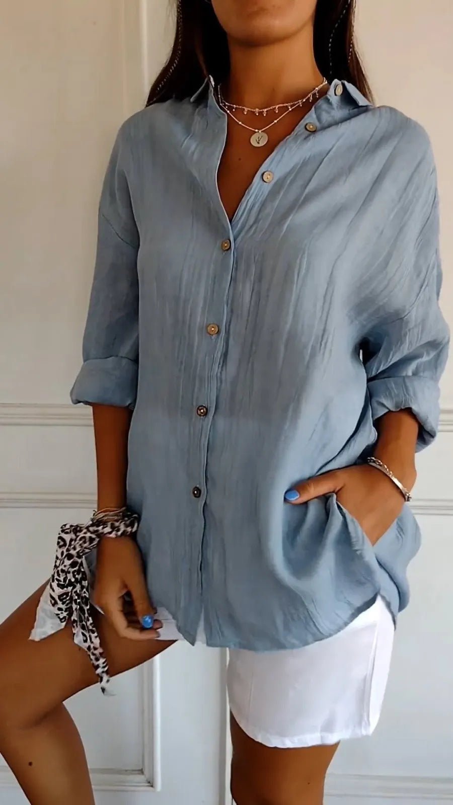Chemise Plissée Col Boutonné - reveliu