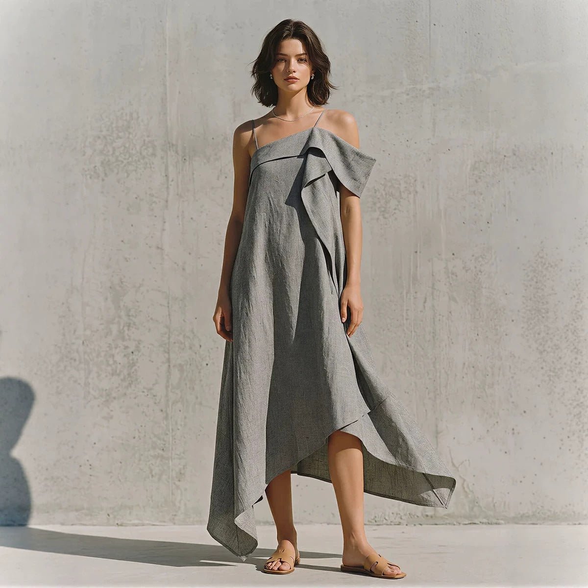 Robe Asymétrique Épaules Dénudées - reveliu