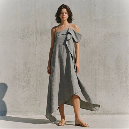 Robe Asymétrique Épaules Dénudées - reveliu
