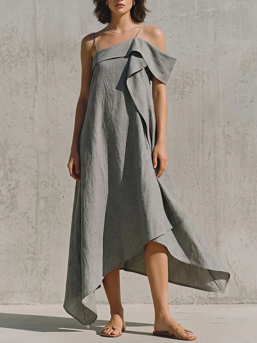 Robe Asymétrique Épaules Dénudées - reveliu