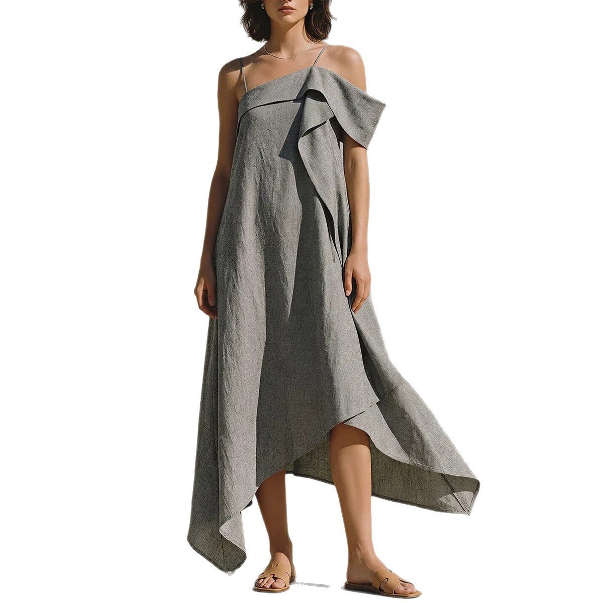 Robe Asymétrique Épaules Dénudées - reveliu