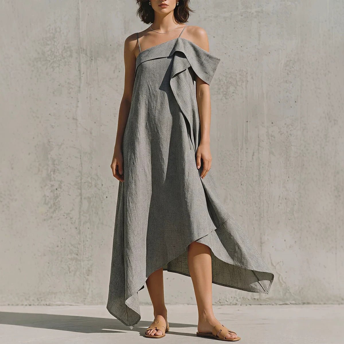 Robe Asymétrique Épaules Dénudées - reveliu