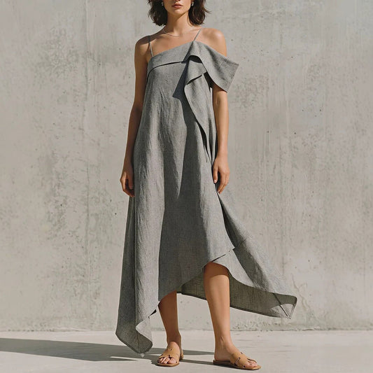 Robe Asymétrique Épaules Dénudées - reveliu