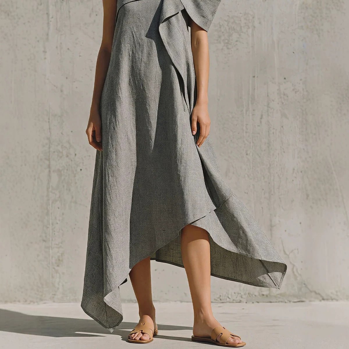 Robe Asymétrique Épaules Dénudées - reveliu
