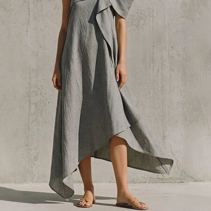 Robe Asymétrique Épaules Dénudées - reveliu