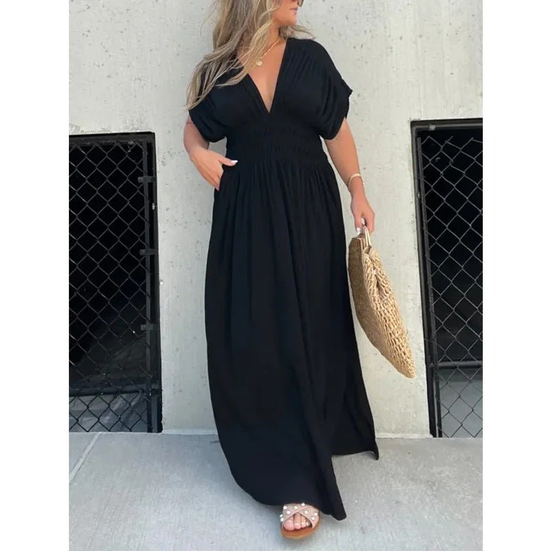 Robe fendue à col en V d'été - reveliu