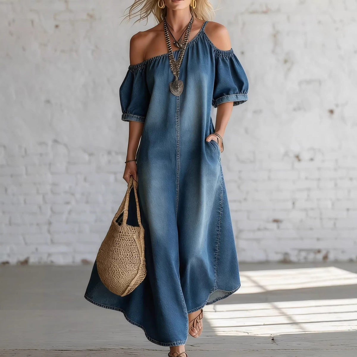 Robe Longue Élégance Denim - reveliu