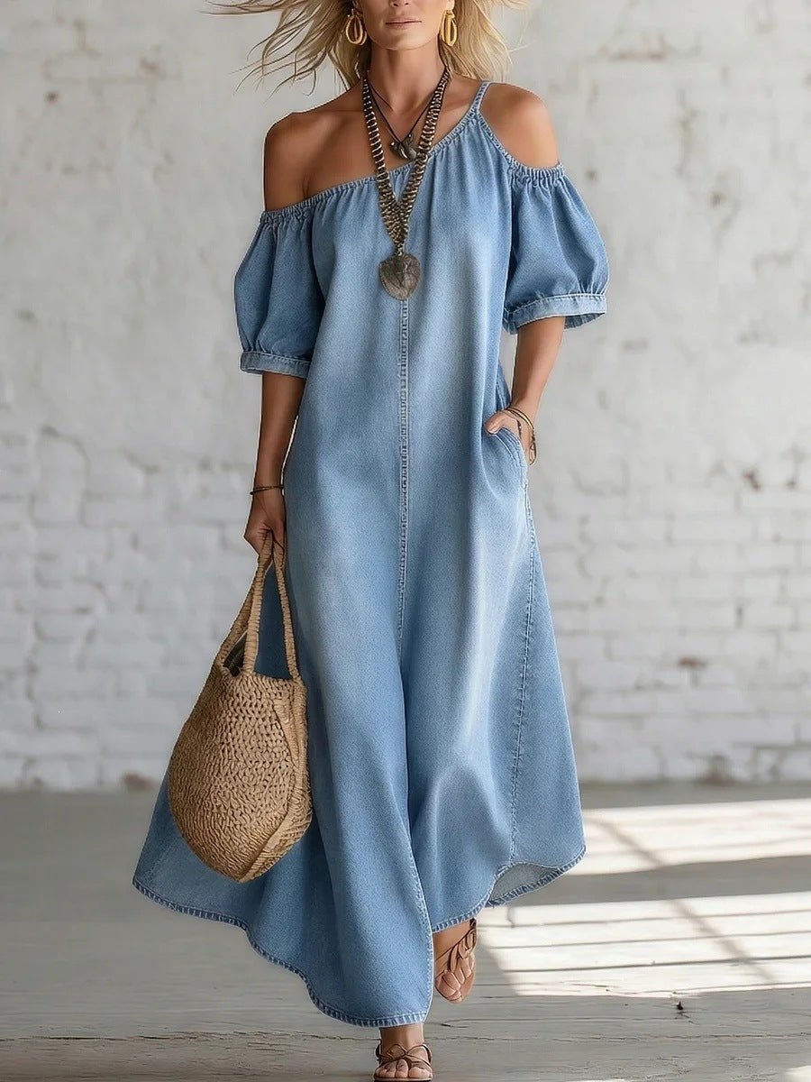 Robe Longue Élégance Denim - reveliu