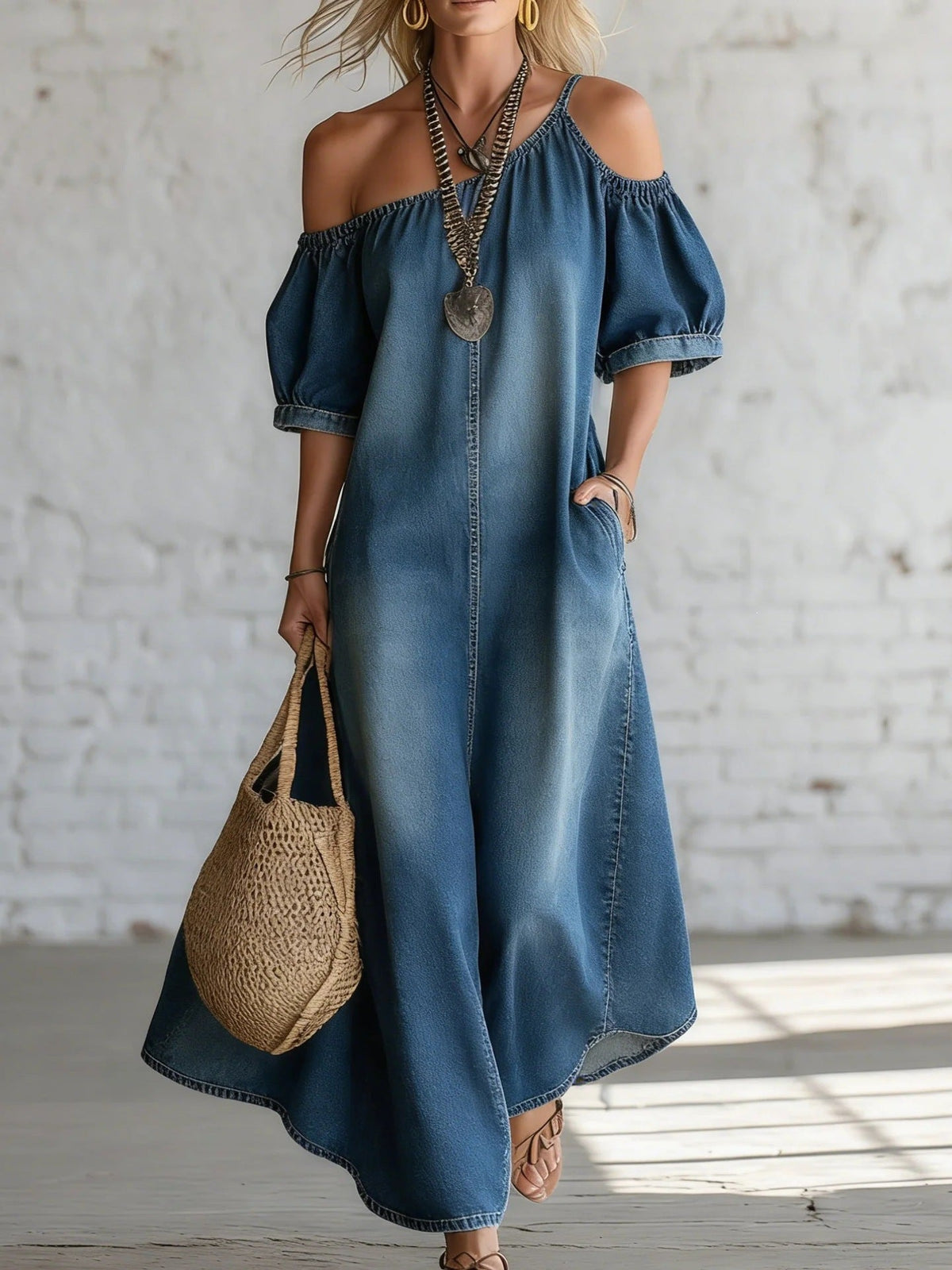 Robe Longue Élégance Denim - reveliu