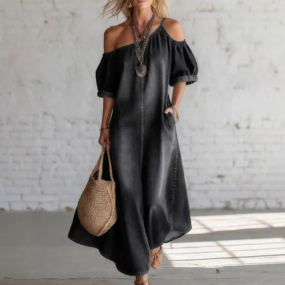 Robe Longue Élégance Denim - reveliu