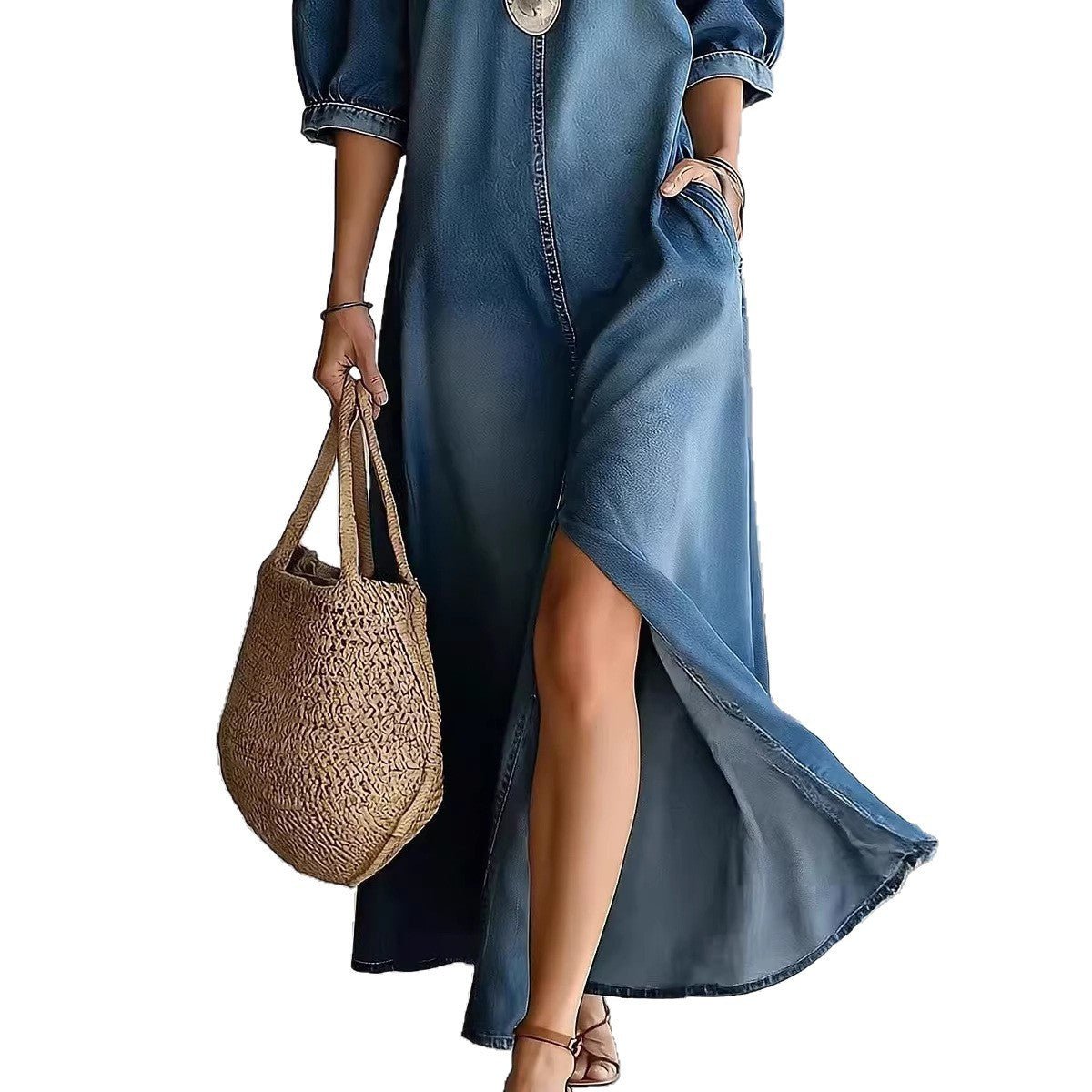Robe Longue Élégance Denim - reveliu