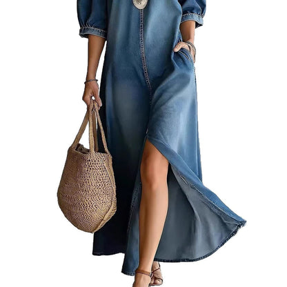 Robe Longue Élégance Denim - reveliu