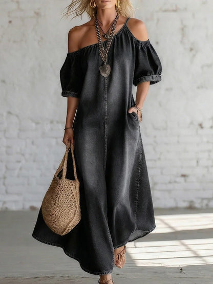 Robe Longue Élégance Denim - reveliu