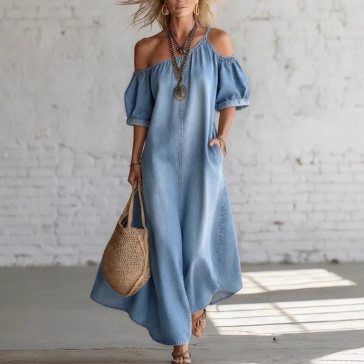 Robe Longue Élégance Denim - reveliu