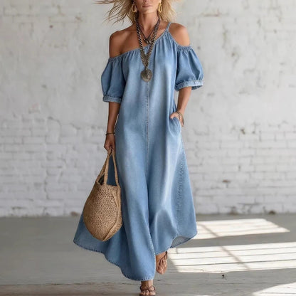 Robe Longue Élégance Denim - reveliu
