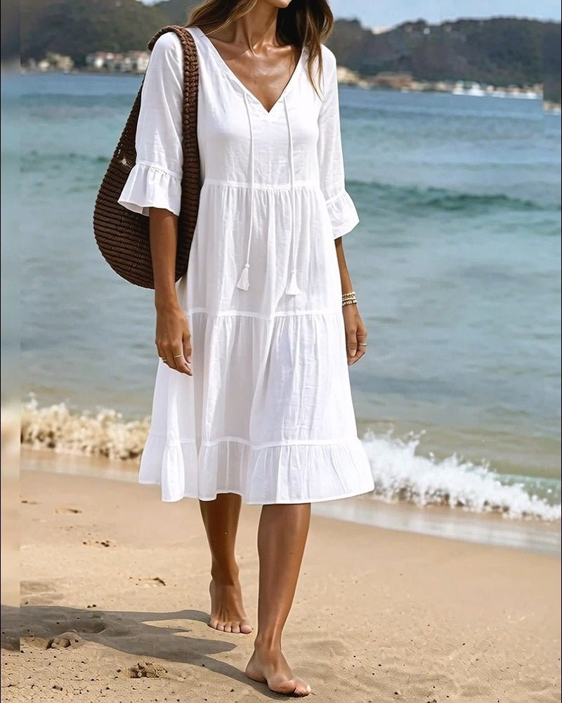 Robe Midi Plage Volantée - reveliu