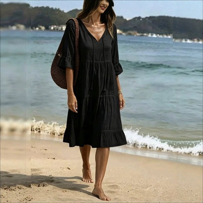 Robe Midi Plage Volantée - reveliu