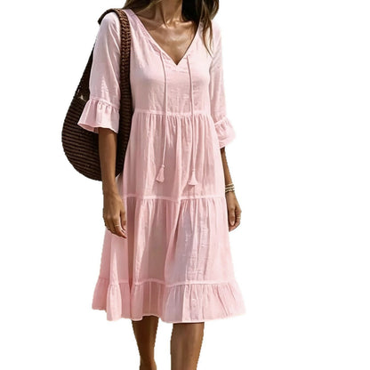 Robe Midi Plage Volantée - reveliu