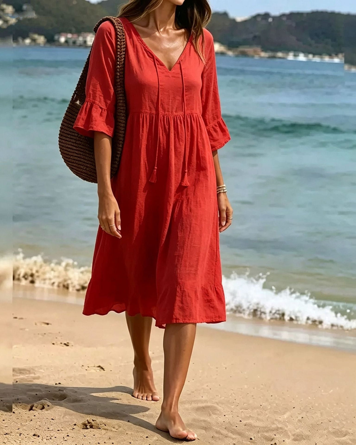 Robe Midi Plage Volantée - reveliu