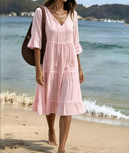 Robe Midi Plage Volantée - reveliu