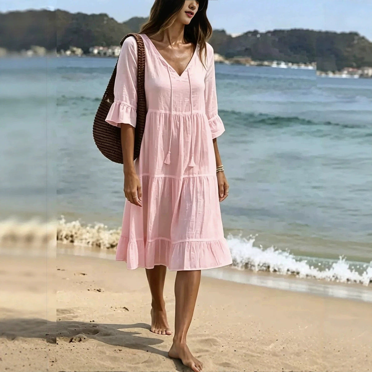 Robe Midi Plage Volantée - reveliu