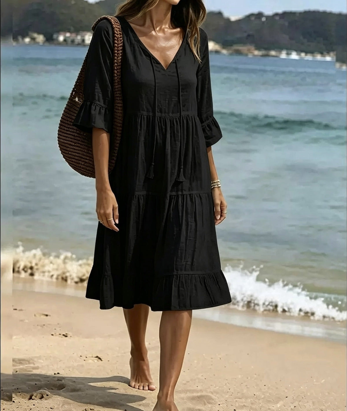 Robe Midi Plage Volantée - reveliu