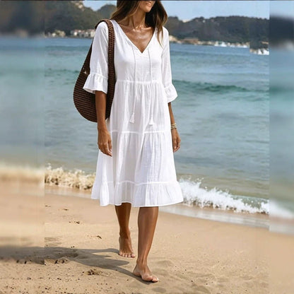 Robe Midi Plage Volantée - reveliu